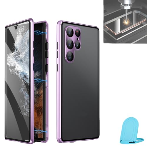 Armstrongre For Samsung Magnetic Double-Sided Tempered Glass Case, S24 Ultra Screen Protector Privacy, 360 Full Cover Case, With Camera Protector (HD-Purple,S24Ultra) von Yagerod