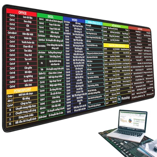 Mehrsprachige Excel-Spickzettel-Schreibtischunterlage, Excell-Shortcut-Mauspad, erweitertes großes Spickzettel-Mauspad, rutschfeste Gummiunterseite, genähte Kanten, wasserdicht, PC-Büro(Vietnamese,400 von Yagerod