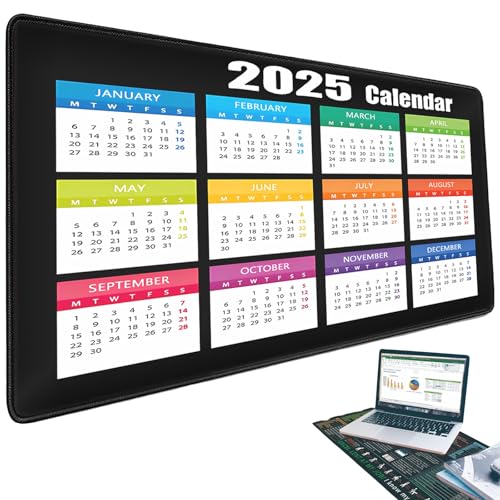 Mehrsprachige Excel-Spickzettel-Schreibtischunterlage, Excell-Shortcut-Mauspad, erweitertes großes Spickzettel-Mauspad, rutschfeste Gummiunterseite, genähte Kanten, wasserdicht, PC-Büro(Calendar-C,300 von Yagerod
