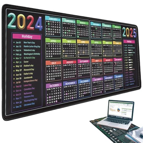 Mehrsprachige Excel-Spickzettel-Schreibtischunterlage, Excell-Shortcut-Mauspad, erweitertes großes Spickzettel-Mauspad, rutschfeste Gummiunterseite, genähte Kanten, wasserdicht, PC-Büro(Calendar-A,400 von Yagerod