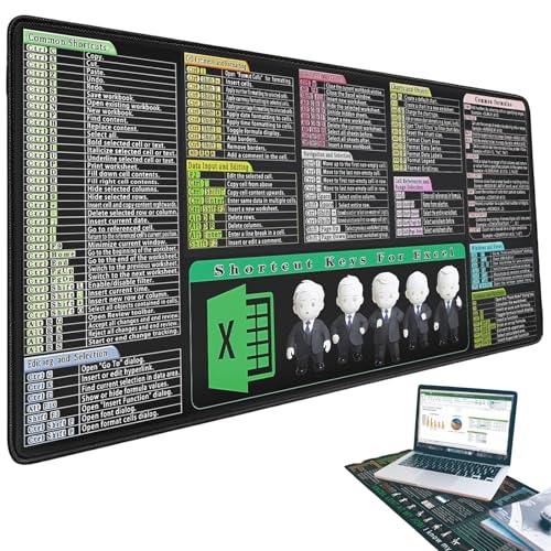 Mehrsprachige Excel-Spickzettel-Schreibtischunterlage, Excell-Shortcut-Mauspad, erweitertes großes Spickzettel-Mauspad, rutschfeste Gummiunterseite, genähte Kanten, wasserdicht, PC-Büro(English-F,300* von Yagerod