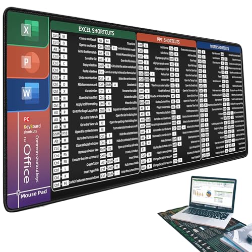 Mehrsprachige Excel-Spickzettel-Schreibtischunterlage, Excell-Shortcut-Mauspad, erweitertes großes Spickzettel-Mauspad, rutschfeste Gummiunterseite, genähte Kanten, wasserdicht, PC-Büro(English-C,300* von Yagerod
