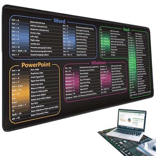 Mehrsprachige Excel-Spickzettel-Schreibtischunterlage, Excell-Shortcut-Mauspad, erweitertes großes Spickzettel-Mauspad, rutschfeste Gummiunterseite, genähte Kanten, wasserdicht, PC-Büro(English-J,300* von Yagerod