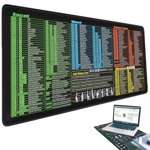 Mehrsprachige Excel-Spickzettel-Schreibtischunterlage, Excell-Shortcut-Mauspad, erweitertes großes Spickzettel-Mauspad, rutschfeste Gummiunterseite, genähte Kanten, wasserdicht, PC-Büro(English-H,400* von Yagerod