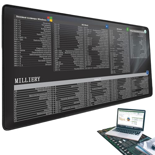 Mehrsprachige Excel-Spickzettel-Schreibtischunterlage, Excell-Shortcut-Mauspad, erweitertes großes Spickzettel-Mauspad, rutschfeste Gummiunterseite, genähte Kanten, wasserdicht, PC-Büro(Russian-B,400* von Yagerod