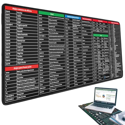 Mehrsprachige Excel-Spickzettel-Schreibtischunterlage, Excell-Shortcut-Mauspad, erweitertes großes Spickzettel-Mauspad, rutschfeste Gummiunterseite, genähte Kanten, wasserdicht, PC-Büro(Spanish-B,300* von Yagerod