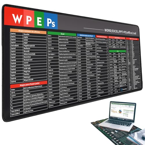 Mehrsprachige Excel-Spickzettel-Schreibtischunterlage, Excell-Shortcut-Mauspad, erweitertes großes Spickzettel-Mauspad, rutschfeste Gummiunterseite, genähte Kanten, wasserdicht, PC-Büro(Spanish-A,400* von Yagerod