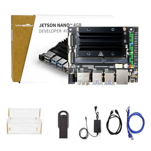 Yahboom Jetson Nano 4 GB Development Board+Acrylic Case (mit Lüfter)+Power Adapter + HDMI Kabel+Lan Cable+64GB USB-Flash-Laufwerk 16GB eMMC Storage Provides Programming Ubuntu Data (Expansion Kit) von Yahboom