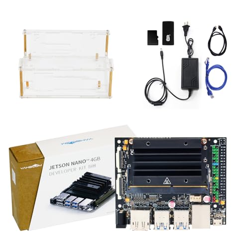 Yahboom Jetson Nano 4GB Development Board + Acrylic Case (mit Fan) + Power Adapter + HDMI Kabel + LAN Cable + 64GB USB Flash Drive 16GB eMMC Storage Provides Programming Ubuntu Data (Expansion Kit) von Yahboom