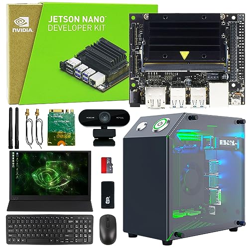 Yahboom Jetson Nano 4GB Development Kit Aluminum Case M.2 Wireless Netword FHD Touch Screen + Keyboard and Mouse Programming Robot Ubuntu (B01 Ultimate Kit) von Yahboom