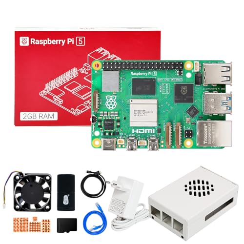 Yahboom Raspberry Pi 5 2GB Starter Kit with 64GB SD Card, Raspberry Pi 5 Aluminum Case Passive Cooling, 27W 5.1V 5A USB C Power Supply, HDMI Cable (2GB-Metal Case Kit) von Yahboom