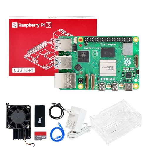 Yahboom Raspberry Pi 5 8GB + PD Power Adapter,Acrylic Case,Rradiator,64GB TF Card Cortex-A76 CPU Suitable for AI Artificial Intelligence Programming Python Ubuntu (8GB-Cooling Boost Kit) von Yahboom
