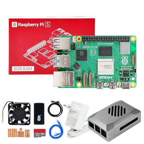 Yahboom Raspberry Pi 5 8GB Development Kit + PD Power Adapter+ABS Case+ Heat Sink + 64GB TF Card Cortex-A76 CPU for AI Programming Python (8GB RAM) (8GB-Classic Basic Kit) von Yahboom