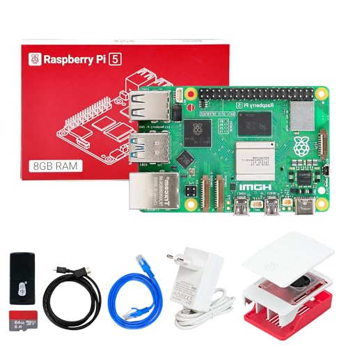 Yahboom Raspberry Pi 5 8GB Starter Kit mit 64GB SD Karte, Raspberry Pi 5 Aluminium Gehäuse Passiv Kühlung,Pi 5 Gehäuse, 27W 5.1V 5A USB C Netzteil, HDMI Kabel (8GB RAM) (8GB-Official Case Kit) von Yahboom