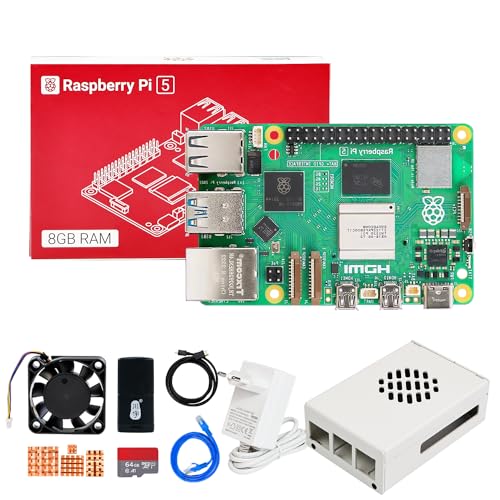 Yahboom Raspberry Pi 5 8GB Starter Kit with 64GB SD Card, Raspberry Pi 5 Aluminum Case Passive Cooling, 27W 5.1V 5A USB C Power Supply, HDMI Cable (8GB-Metal Case Kit) von Yahboom
