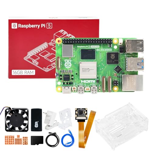 Yahboom Raspberry Pi 5 Starter Kit 16GB,IMX219 Camera,64GB SD Card,Pi 5 Case Passive Cooling, 27W 5.1V 5A USB C Power Supply, HDMI Cable Ubuntu ROS2 (16GB-IMX219 Camera Kit) von Yahboom