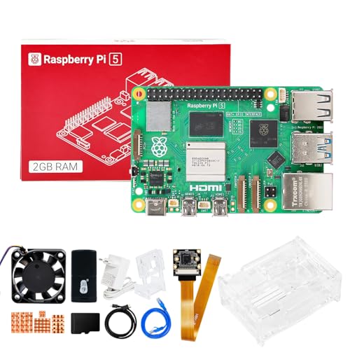 Yahboom Raspberry Pi 5 Starter Kit 2GB,IMX219 Camera,64GB SD Card,Pi 5 Case Passive Cooling, 27W 5.1V 5A USB C Power Supply, HDMI Cable Ubuntu20.04 ROS2 (2GB-IMX219 Camera Kit) von Yahboom