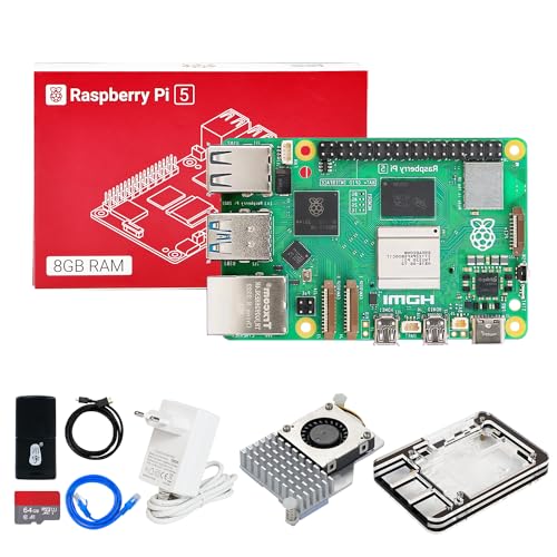 Yahboom Raspberry Pi 5 Starter Kit 8GB,64GB SD Card,Pi 5 Case Official Active Cooling, 27W 5.1V 5A USB C Power Supply, HDMI Cable Ubuntu20.04 ROS2 (8GB-Official Cooler Kit) von Yahboom