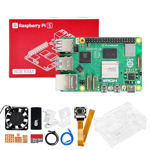 Yahboom Raspberry Pi 5 Starter Kit 8GB,IMX219 Camera,64GB SD Card,Pi 5 Case Passive Cooling, 27W 5.1V 5A USB C Power Supply, HDMI Cable Ubuntu20.04 ROS2 (8GB-IMX219 Camera Kit) von Yahboom