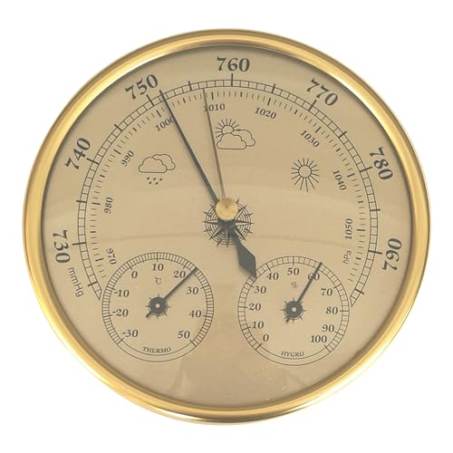 Barometer -Thermometer im Freien, 3 in 1 Barometer innern, 5 -Zoll -Barometer Wetterstation, goldenes Wetter Barometer mit Temperaturfeuchtigkeit Wetterstation für Innen im Außenbereich von Yahunosu