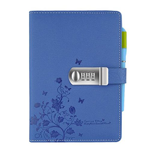 Tagebuch Notizbuch Notebook PU Lederbuch Skizzenbuch Journal,Notebook Sketchbook Memo Tagebuch Mit Schloss Code TPN099 (5.71x8.27 inch) Blau von Yakri