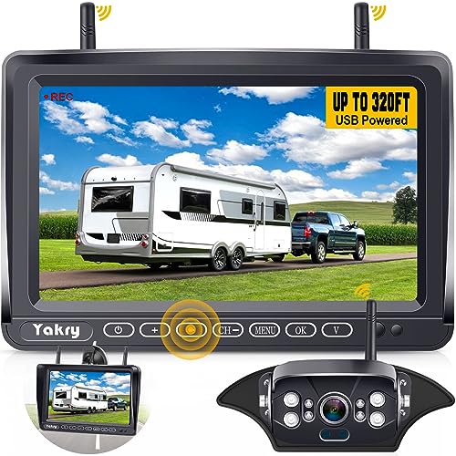 FHD 1080P Digitale kabellose Rückfahrkamera für RVs/Anhänger/LKWs/fünfte Räder/Boote Rückfahrkamera, 17,8 cm (7 Zoll) Monitor mit DVR-System, Autobahn-Überwachungssystem An/Aus von Yakry