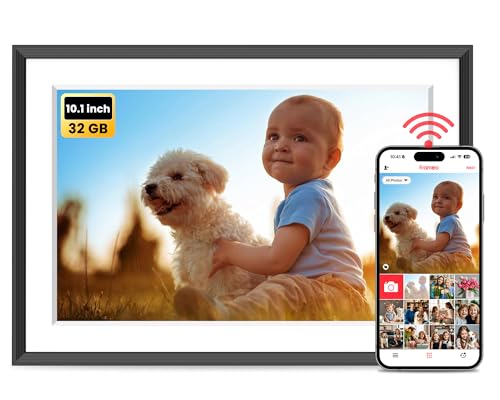 FRAMEO Digitaler Bilderrahmen WLAN 10,1 Zoll - 1280x800 IPS Touchscreen Digitale Bilderrahmen, 32GB Speicher, Auto Rotation Elektronischer Fotorahmen, Teilen Sie Fotos/Videos Sofort (Schwarzweiß) von Yalilia