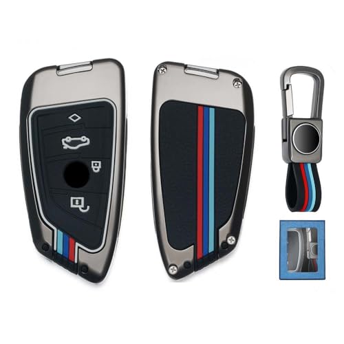 BMW Schlüsselhülle (1 Stück), BMW Autoschlüssel Hülle für X1 X2 X3 X5 X6 and 1 2 3 4 5 6 7Serie, 4 Tasten ZinkLegierung mit Schlüsselanhänger-Schwarz… von Yamlten
