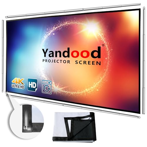Faltbare Projektor-Leinwand mit kombiniertem Polrahmen 16:9 HD 4K Anti-Knitter-Schwarze Rückseite Silber tragbare Projektionsleinwand (120") von Yandood