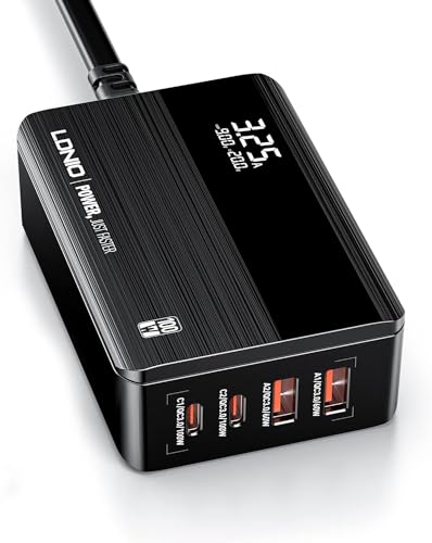 Yangers 100W GaN Super Fast Desktop Charger 4 Port, Smart Display Type C USB C Charger PD 3.0 PPS USB Ladestation USB C Power Adapter für Macbook Pro/Air Laptop iPhone iPad Huawei Xiaomi Samsung von Yangers