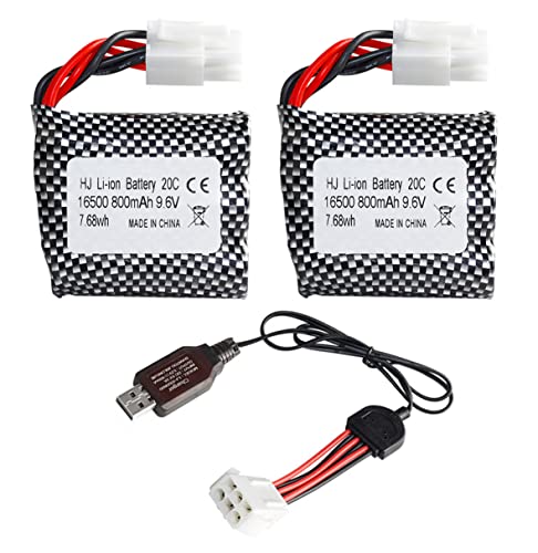 Yangers 2 Stück 9,6 V 800 mAh Li-Ion Akku RC wiederaufladbare Batterien 20C EL-6P Steckverbinder mit USB-Ladegerät Set für RC Auto Offroad LKW Jumper Fahrzeug Drift Monster Spielzeug von Yangers