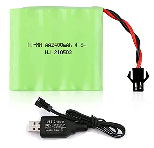 Yangers 4,8 V 2400 mAh NI-MH AA Akku Pack SM 2P Steckverbinder mit USB Ladekabel Set für RC Auto LKW Jumper Bagger Spielzeug von Yangers