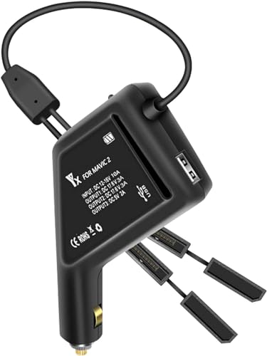 Yangers Kfz Ladegerät für DJI Mavic 2 Zoom / Pro, 3 in 1 Auto Ladegerät Adapter Für Zwei DJI Mavic 2 Akku + 1 Fernbedienung Controller (Schwarz) von Yangers