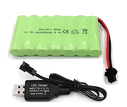 Yangers RC Wiederaufladbarer 8,4 V 2400 mAh NI-MH Akku Pack SM 2P Steckverbinder mit USB-Ladegerät Set für RC Auto Off Road Truck Jumper Spielze Yangers RC Wiederaufladbarer 8,4 V 2400 mAh NI-MH Akku Pack SM 2P Steckverbinder mit USB-Ladegerät Set für RC Auto Off Road Truck Jumper Spielze von Yangers