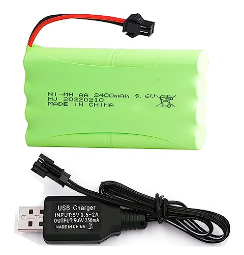 Yangers RC Wiederaufladbarer 9,6 V 2400 mAh NI-MH Akku Pack SM 2P Steckverbinder mit USB-Ladegerät Set für RC Auto Off Road Truck Jumper Spielzeug von Yangers