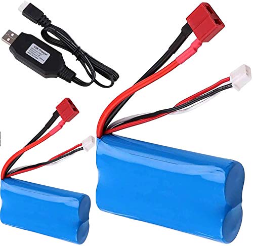 Yangers WLtoys 2 Stück wiederaufladbare Li-Ion-Akkus, 7,4 V, 2000 mAh, 2S, 20 C, T-Anschluss, weiblich, mit USB-Ladegerät für Auto, RC Offroad, LKW, Reiter Yangers WLtoys 2 Stück wiederaufladbare Li-Ion-Akkus, 7,4 V, 2000 mAh, 2S, 20 C, T-Anschluss, weiblich, mit USB-Ladegerät für Auto, RC Offroad, LKW, Reiter von Yangers