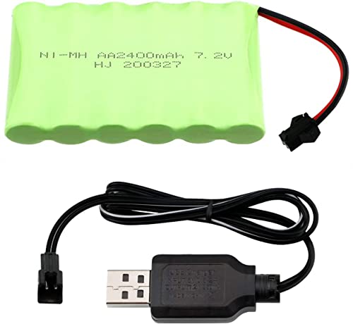 Yangers Wiederaufladbarer 7,2 V 2400 mAh NI-MH Akku Pack SM 2P Stecker Buchse mit USB-Ladegerät Set für RC Auto Off Road Truck Jumper Spielzeug von Yangers