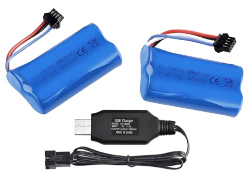 Yangers Wltoys Lithium-Ionen-Akku, 7,4 V, 2000 mAh, RC-Batterien, 15 C, SM-4P, Steckverbinder mit USB-Ladegerät, Set für ferngesteuertes Auto, Geländewagen, LKW, Jumper, Fahrzeug, 2 Stück Yangers Wltoys Lithium-Ionen-Akku, 7,4 V, 2000 mAh, RC-Batterien, 15 C, SM-4P, Steckverbinder mit USB-Ladegerät, Set für ferngesteuertes Auto, Geländewagen, LKW, Jumper, Fahrzeug, 2 Stück von Yangers