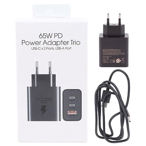 Yanmis Netzadapter PD65W, Schnellladegerät mit 3 Anschlüssen mit Ladeblock, EU-Stecker 100 – 240 V für Telefon von Yanmis