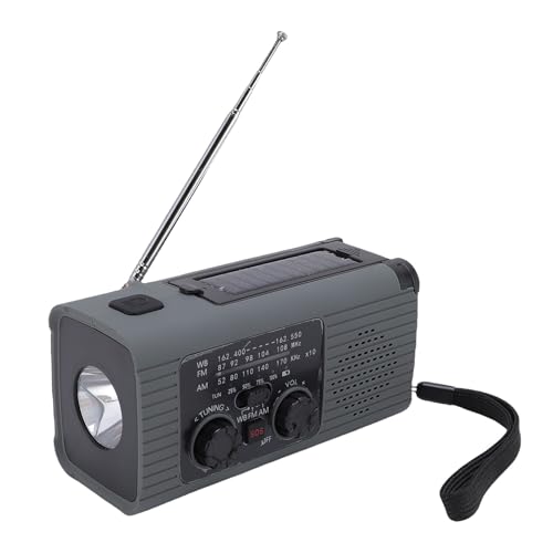 Solar Crank Radio Taschenlampe Handy -Ladegerät, Notfunk mit LED -Licht, Tragbare Leselampe, 2000 -mAh -Akku, FM/AM/NOAA -Wettervorhersage, Solarpannels und Manuelle Generator von Yanmis