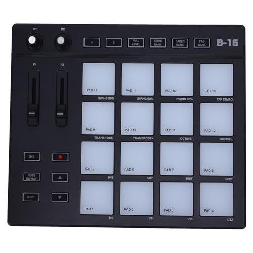 USB MIDI PAD Controller, RGB Tragbarer MIDI -Controller mit 16 Drum Pads, 2 Zuweisbaren Fader & Knopfs, MIDI -Tastatur für die Musikproduktion von Yanmis