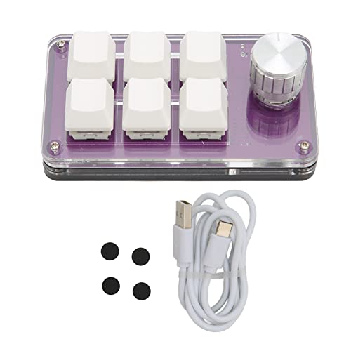 Yanmis Mechanische Gaming-Tastatur mit einer Hand, 6 Tasten, mechanische Tastatur mit einer Hand, programmierbare Tastatur mit für Gaming-Schreibtisch (violett, transparent) von Yanmis