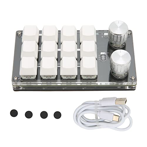 Yanmis Programmierbare -Tastatur mit 12 Tasten, 2 Tasten, USB- oder BT-Anschluss für Spiele, Büro, Medien, industrielle Steuerung (weiß) von Yanmis