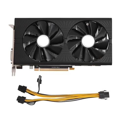 Yanmis RX 580-Grafikkarte, 256 Bit, 8 GB GDDR5, 1286/7000 MHz, PCI Express 3.0-Gaming-Grafikkarte, HDMI DP DVI mit Zwei Lüftern für Büro- und PC-Gaming von Yanmis