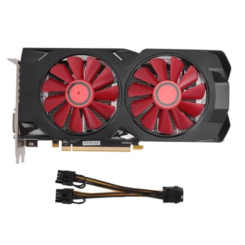 Yanmis RX 580-Grafikkarte, 256 Bit, 8 GB GDDR5, 1380/7000 MHz, PCI Express 2.0-Gaming-Grafikkarte, HDMI mit Zwei Lüftern für Büro- und PC-Gaming von Yanmis