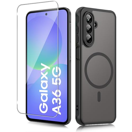 Yantree Hülle für Samsung Galaxy A36 5G für Magsafe, 9H Härte Schutzfolie für Panzerglas + Militärniveau Stoßfest Kratzfest Magnetische Case Handyhülle, Militärniveau Stoßfest Kratzfest, Schwarz Yantree Hülle für Samsung Galaxy A36 5G für Magsafe, 9H Härte Schutzfolie für Panzerglas + Militärniveau Stoßfest Kratzfest Magnetische Case Handyhülle, Militärniveau Stoßfest Kratzfest, Schwarz von Yantree