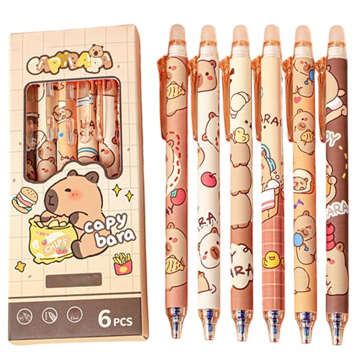 Yaoliucp 6pcs capybara Stifte, 0, 5 mm glatte löschbare Stifte, blaue Tinte niedlich stationär für Büro, Schule, Zuhause von Yaoliucp