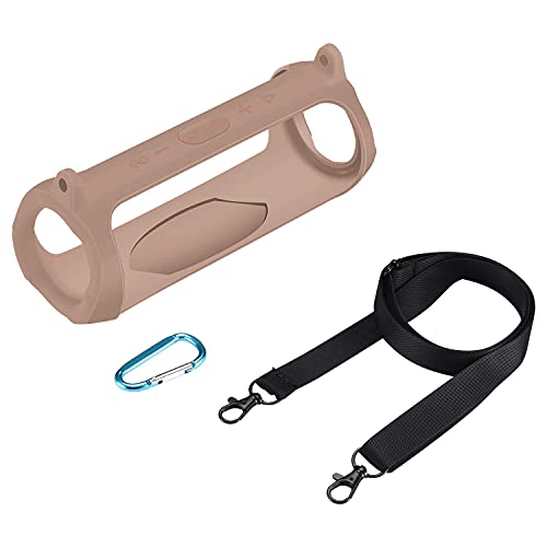 Yaowanguan Silikonhülle Tragetasche Etui für JBL Charge 5 Lautsprecher, Tragbare Ultraleichte Schutzhülle w/Karabiner&Schultergurt(Braun) von Yaowanguan