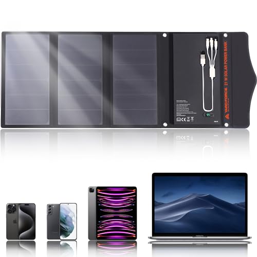 Yard Force 21W tragbares Solar-Ladegerät mit 2 USB-Anschlüssen, 13000 mAh integrierter Batterie, Solarpanel digitaler Batterieanzeige - zum Laden von USB-Geräten iPhone, Android, MacBook, LX PB21 von Yard Force