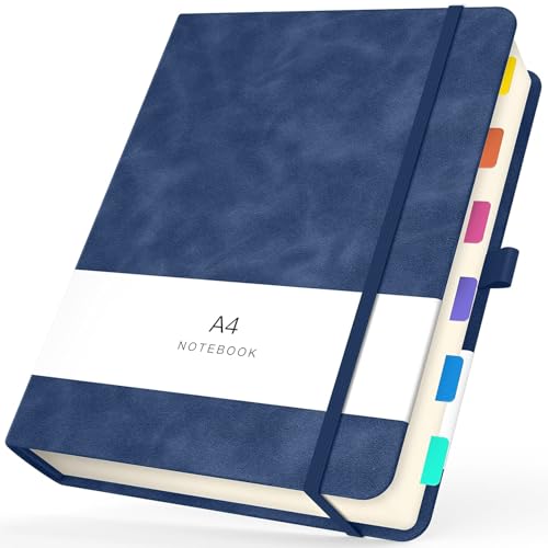 Yarotm Gepunktet Notizbuch A4-180 Blatt Notizbuch Leder PU - 21.6x28.5cm Notizblock A4 Hardcover - 100GSM Papier Dotted 5mm Tagebuch - Dunkelblau Journal Notebook A4 Reisetagebuch von Yarotm